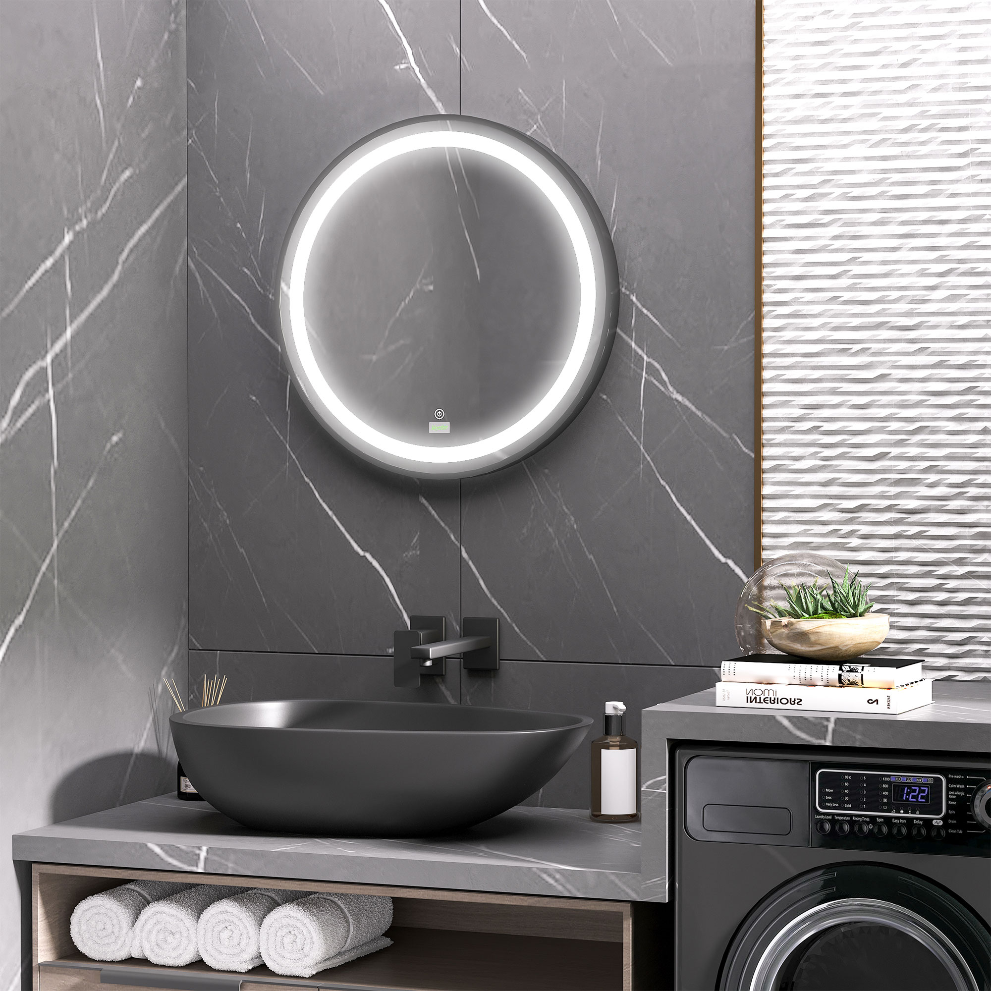kleankin Badezimmerspiegel, Ø60cm LED Badspiegel mit 3 Lichtfarben, Wandspi günstig online kaufen