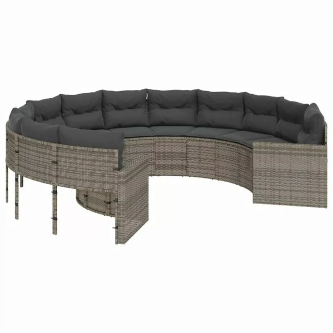 vidaXL Loungesofa Gartensofa mit Kissen Rund Grau Poly Rattan, 1 Teile günstig online kaufen