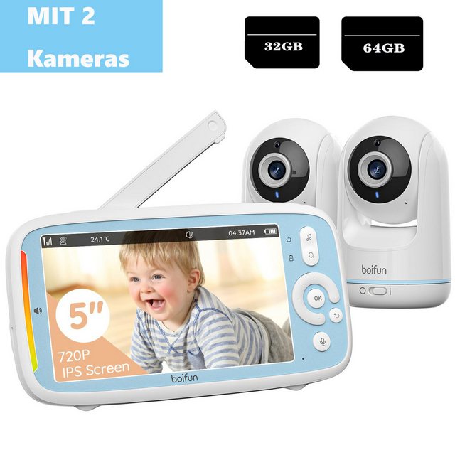 Boifun Video-Babyphone Babyphone mit 2 Stück Kamera 5 Zoll Baby Monitor 720 günstig online kaufen