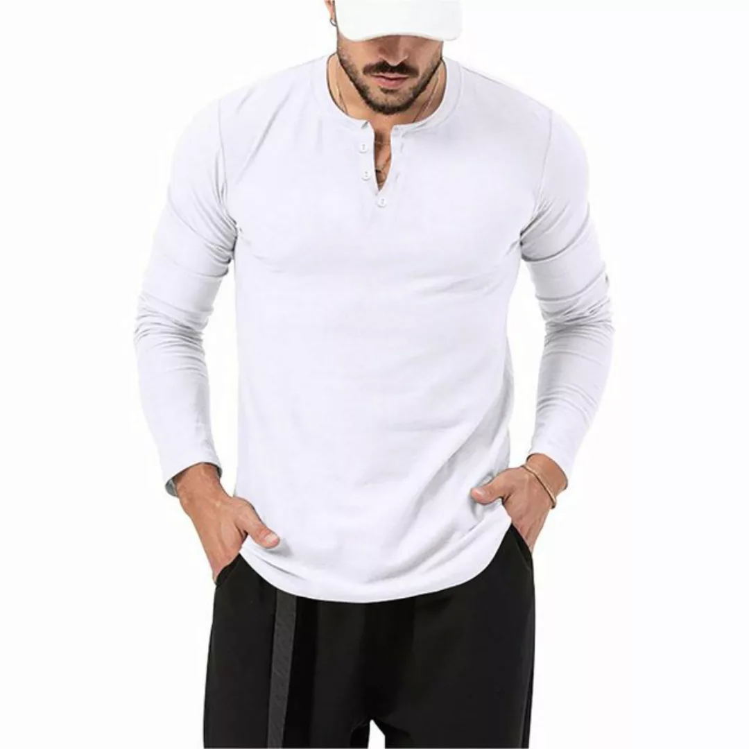 Zoclack Henleyshirt Herren Langarmshirt mit 3-Knopfleiste Rundhals Hemden F günstig online kaufen