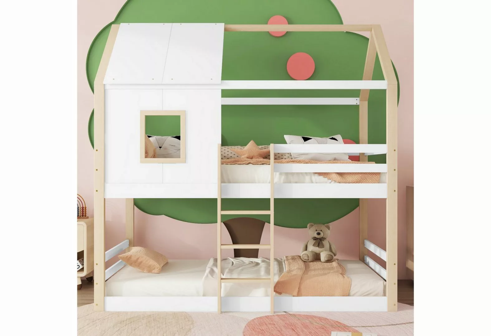 OKWISH Etagenbett Einzelbett Kinderbett Hausbett Gästebett Holzbett (aus Ki günstig online kaufen