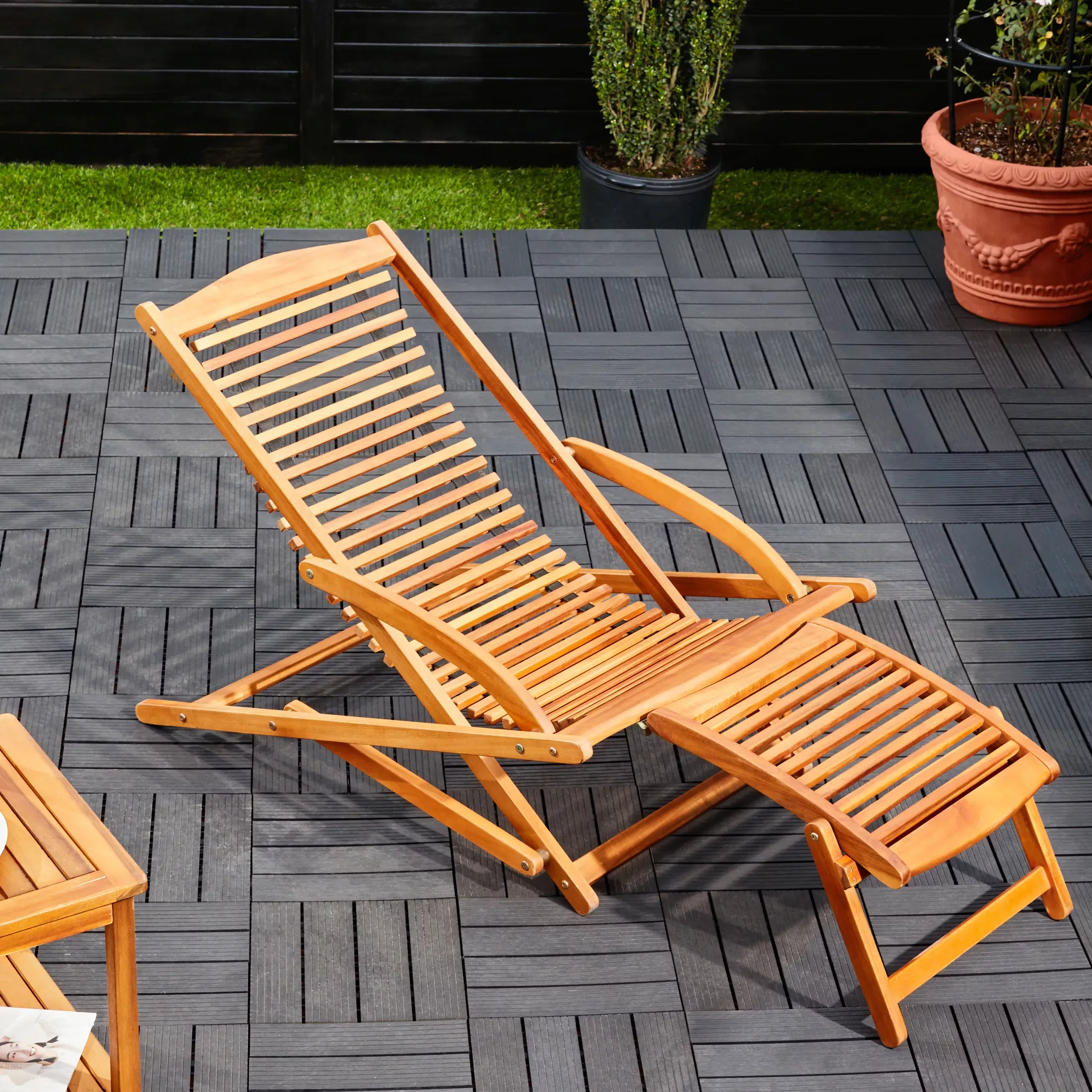 Sonnenliege Akazienholz inkl. Kopfkissen günstig online kaufen