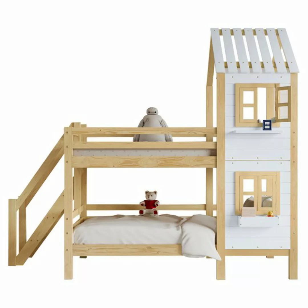 Sweiko Etagenbett, Hausbett mit Rolltreppe, Fenster und Rausfallschutz, 90* günstig online kaufen