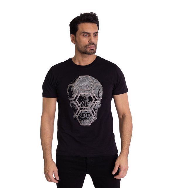 TRUENO T-Shirt Herren Strass Totenkopf T-Shirt Slim Fit Schwarz XL günstig online kaufen