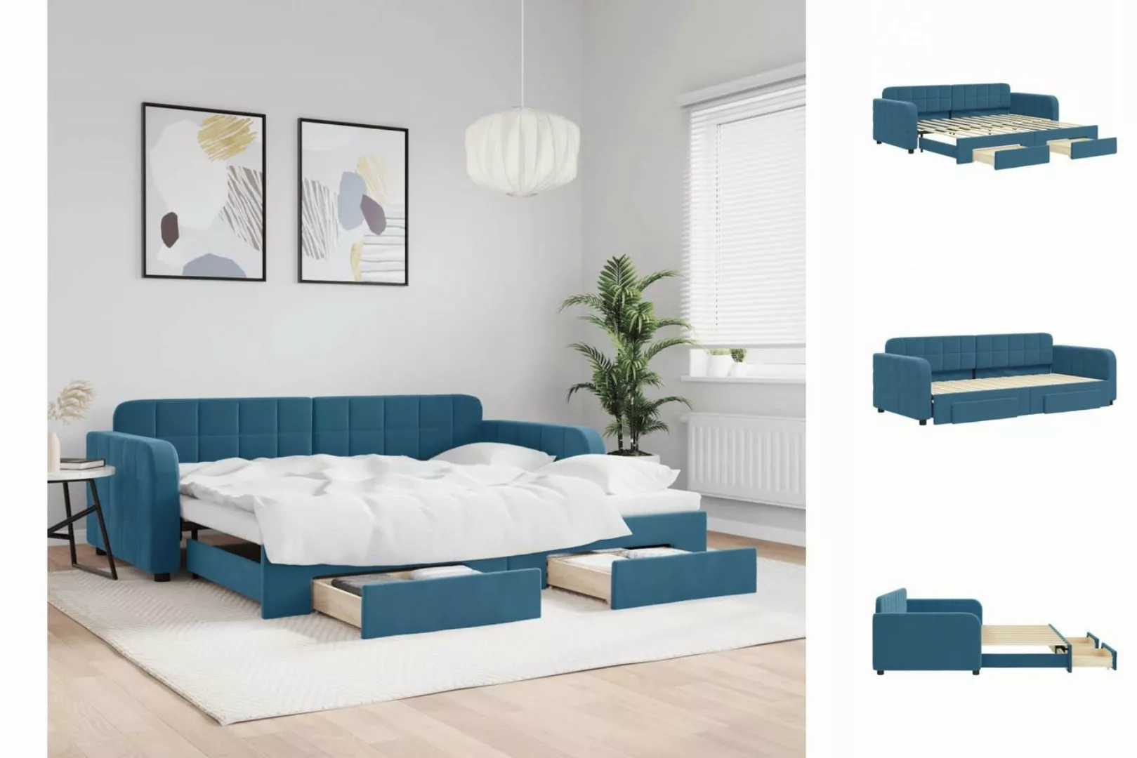 vidaXL Gästebett Gästebett Tagesbett mit Rollbett und Schubladen Blau 90x20 günstig online kaufen