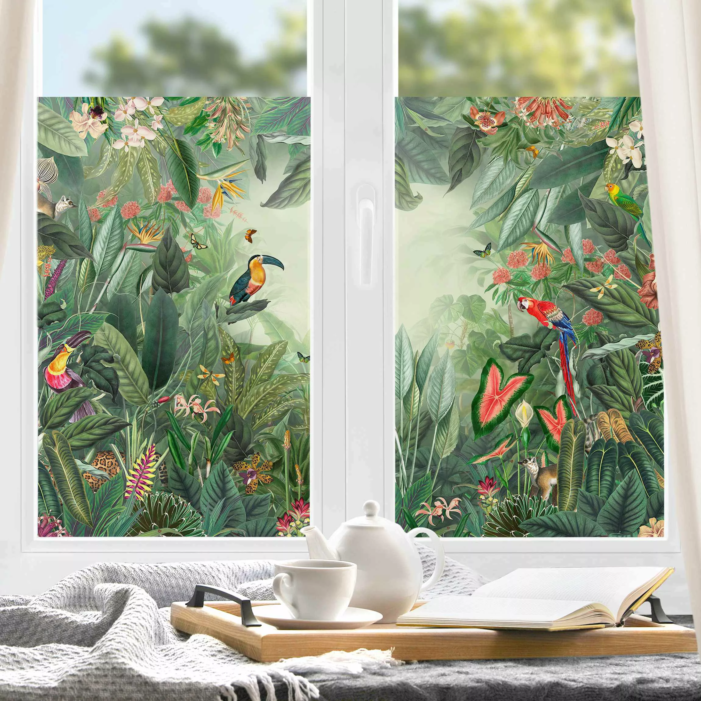 Fensterfolie Vintage Bunter Dschungel günstig online kaufen