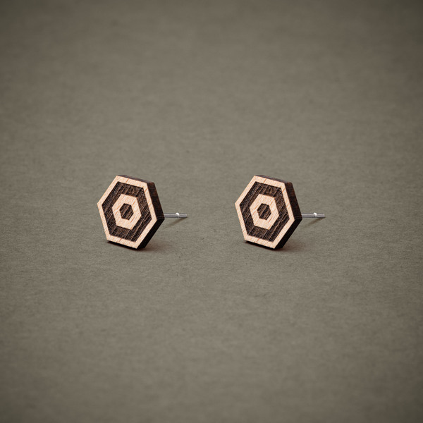 Ohrstecker / Ohrring Aus Holz "Hexagon1" 9mm günstig online kaufen