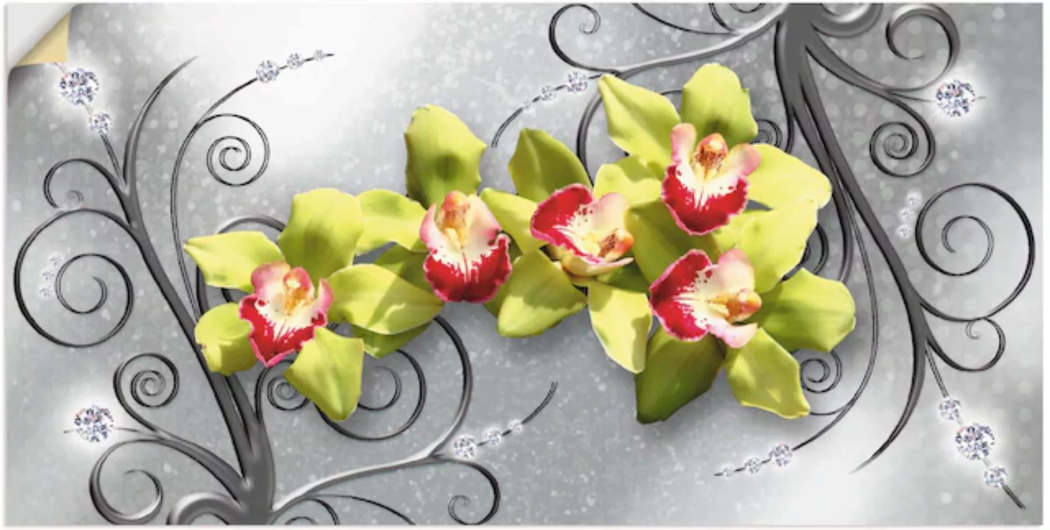 Artland Wandbild "Grüne Orchideen auf Ornamenten", Blumenbilder, (1 St.), a günstig online kaufen