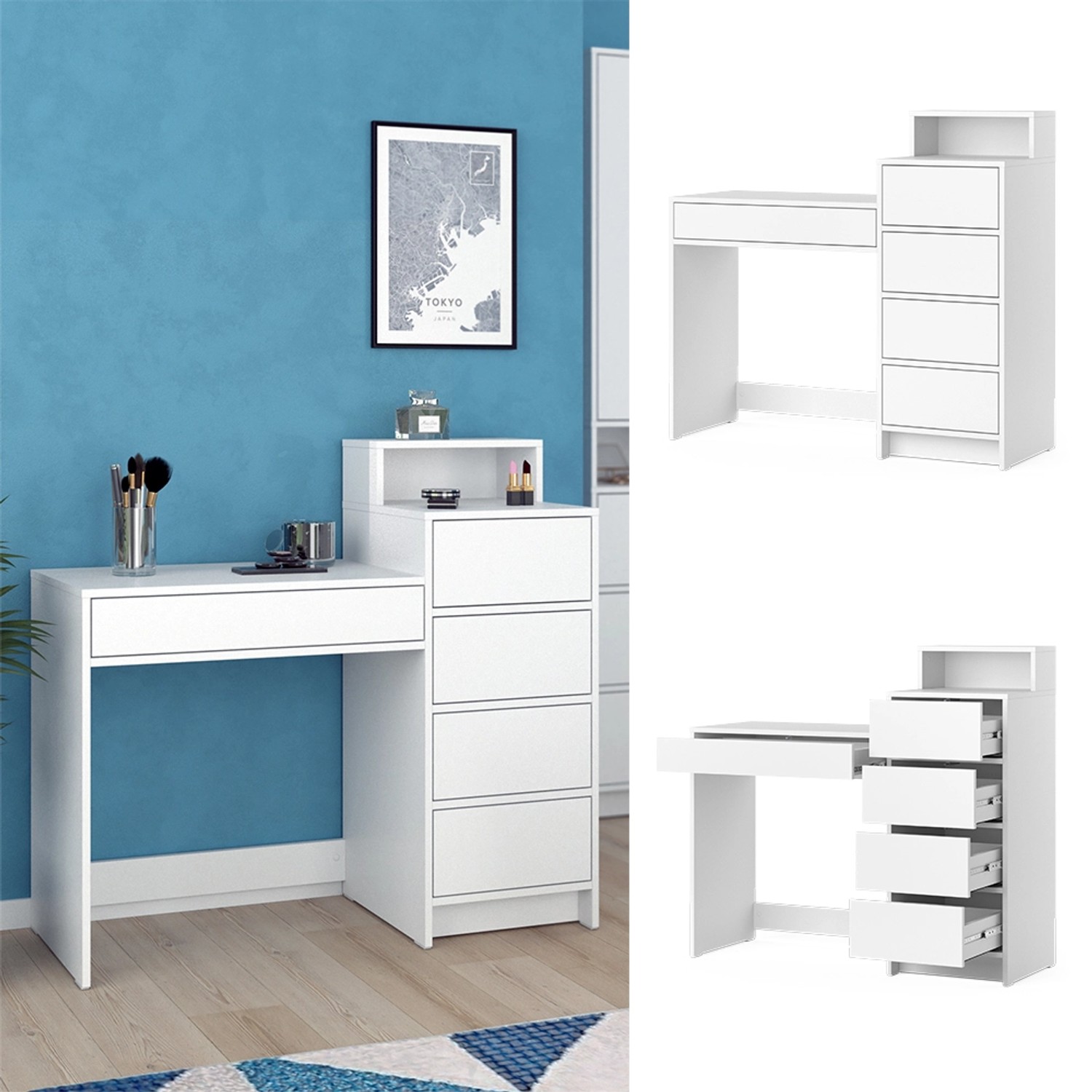 Vicco Schminktisch Naara, Weiß, 110.5 cm günstig online kaufen