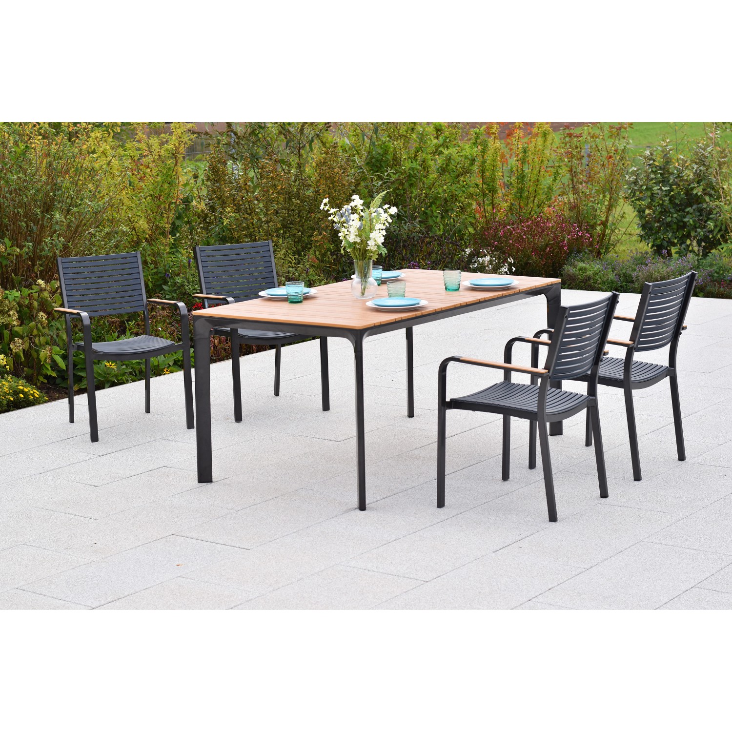 Merxx Paliano Set 5-tlg. 4 Stapelsessel Gartentisch 156 x 90 cm Stahl/Kunst günstig online kaufen