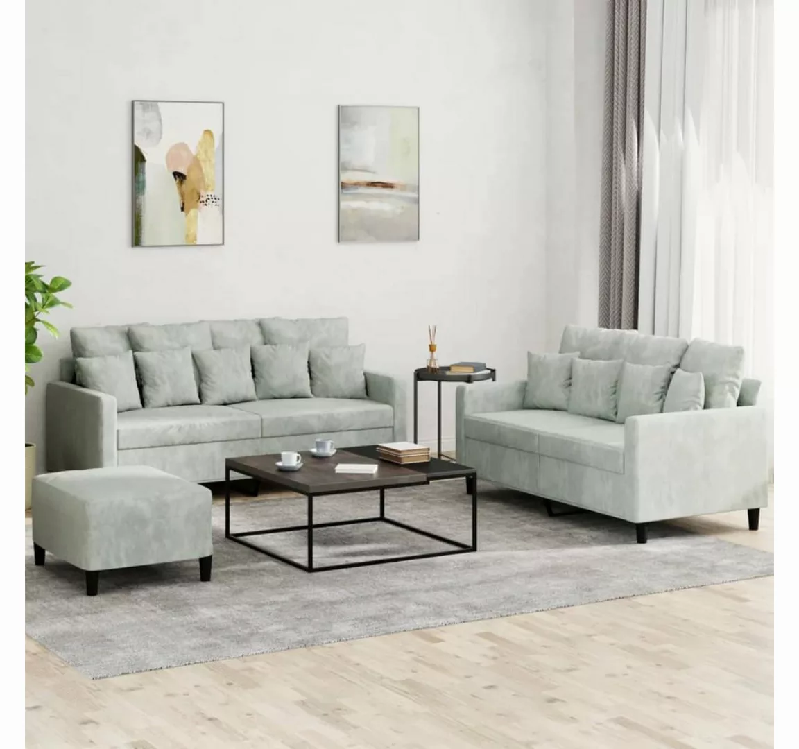 vidaXL Sofa Sofagarnitur Set mit Kissen Samt, 3-tlg., Hellgrau günstig online kaufen