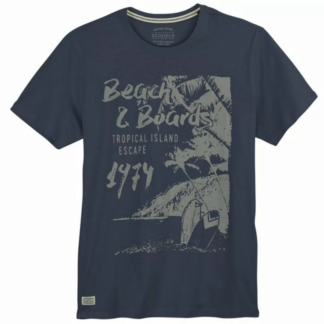redfield Rundhalsshirt Große Größen Herren T-Shirt blau großer Print Redfie günstig online kaufen