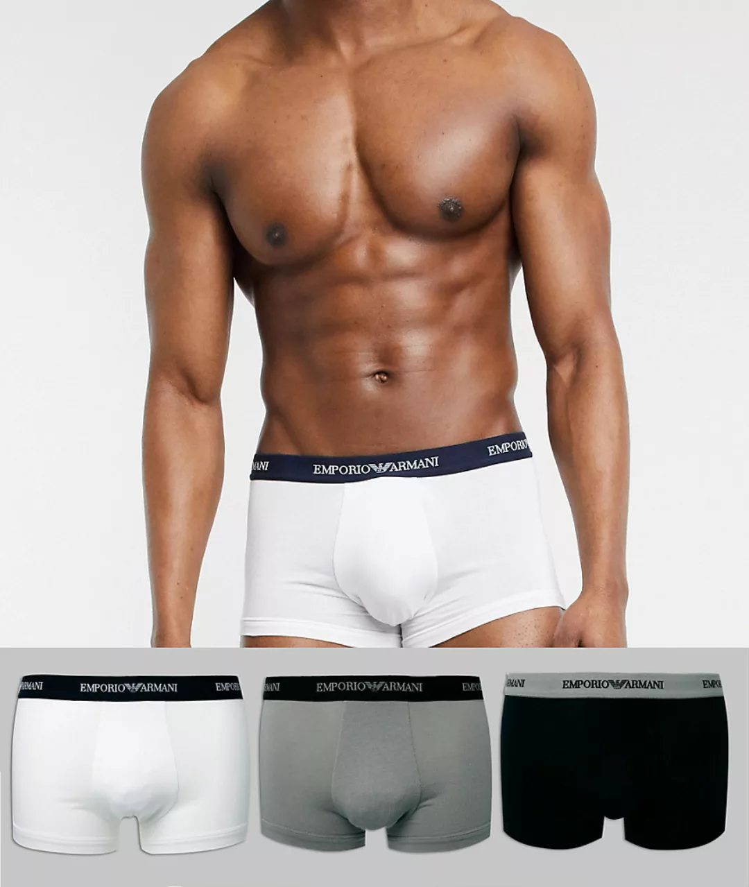 Emporio Armani – 3er Packung Unterhosen mit Logo in Weiß/Schwarz/Grau-Mehrf günstig online kaufen
