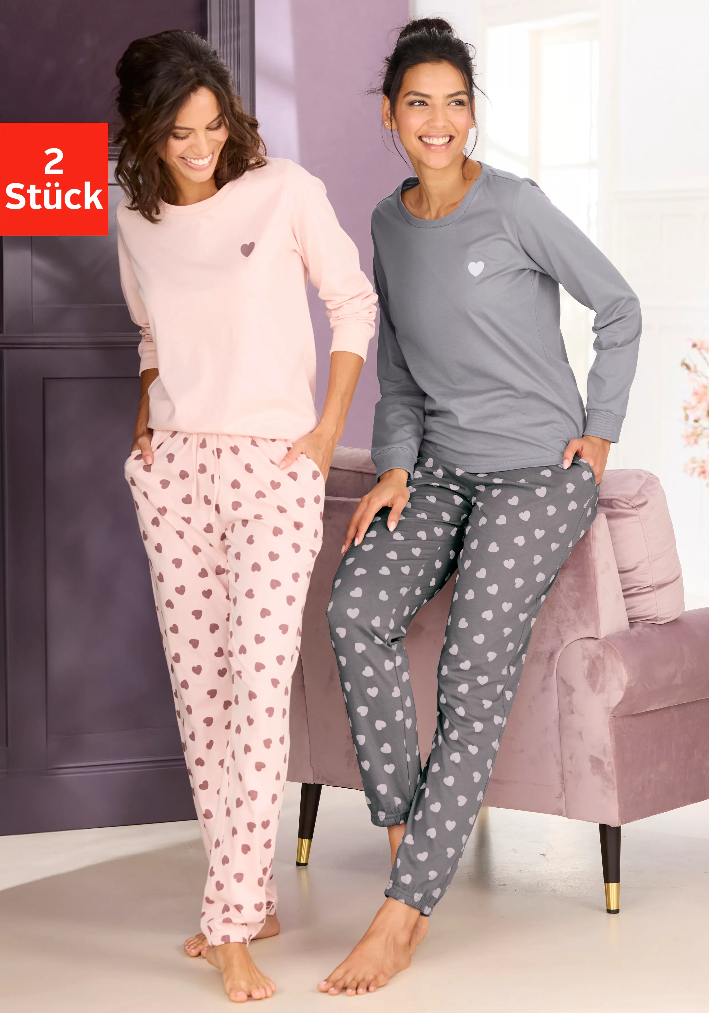Vivance Dreams Pyjama, (Spar-Set, 4 tlg.), mit süßem Herzmuster günstig online kaufen