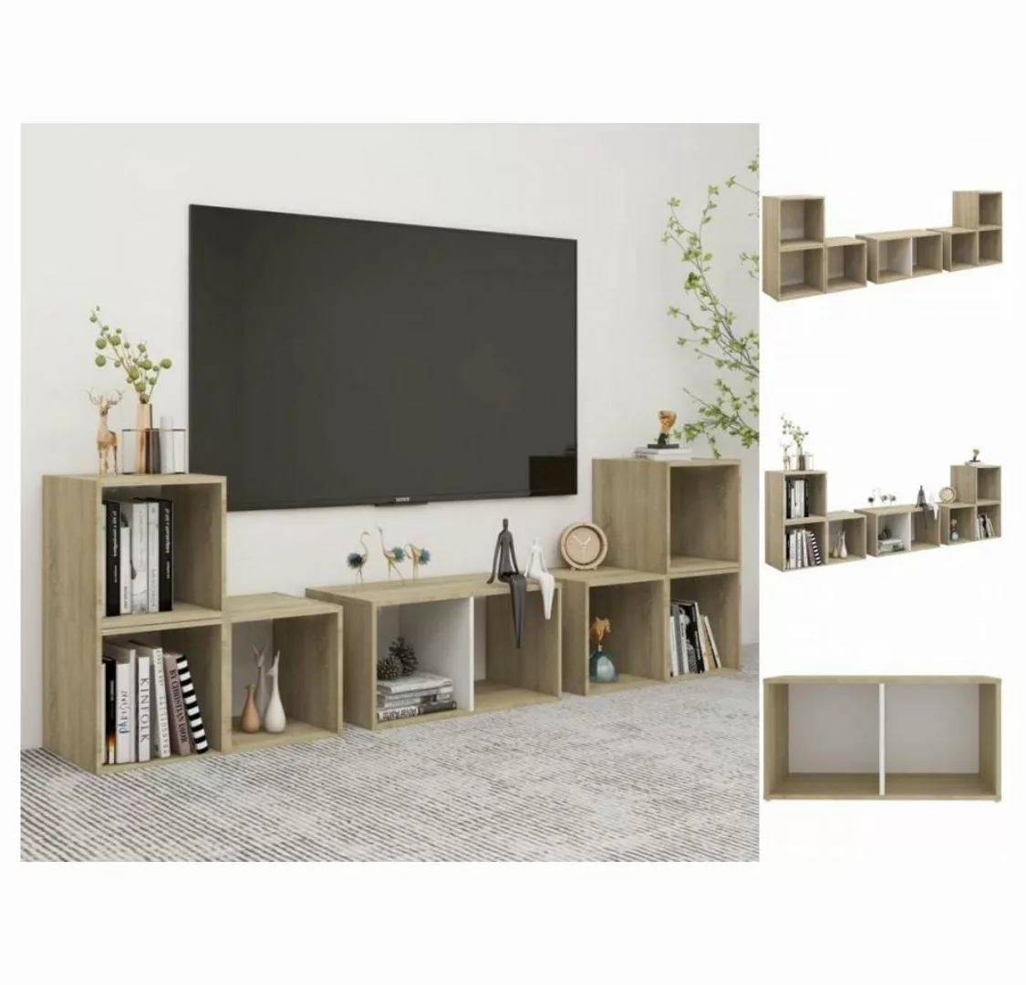 vidaXL Kleiderschrank 6-tlg TV-Schrank-Set Weiß Sonoma-Eiche Spanplatte günstig online kaufen