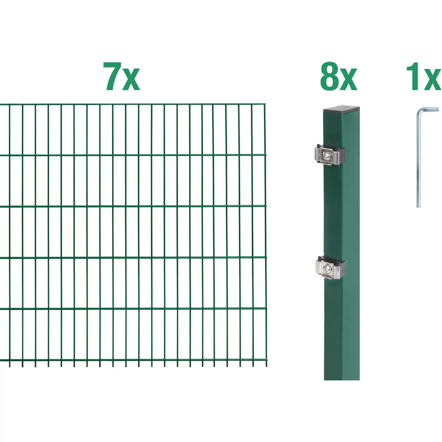 Metallzaun Grund-Set Doppelstabmatte verz. Grün beschichtet 7 x 2 m x 1 m günstig online kaufen