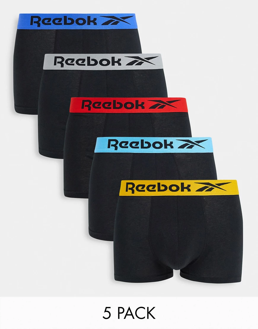 Reebok – Boxershorts in Schwarz mit Kontrastbund im 5er-Pack günstig online kaufen