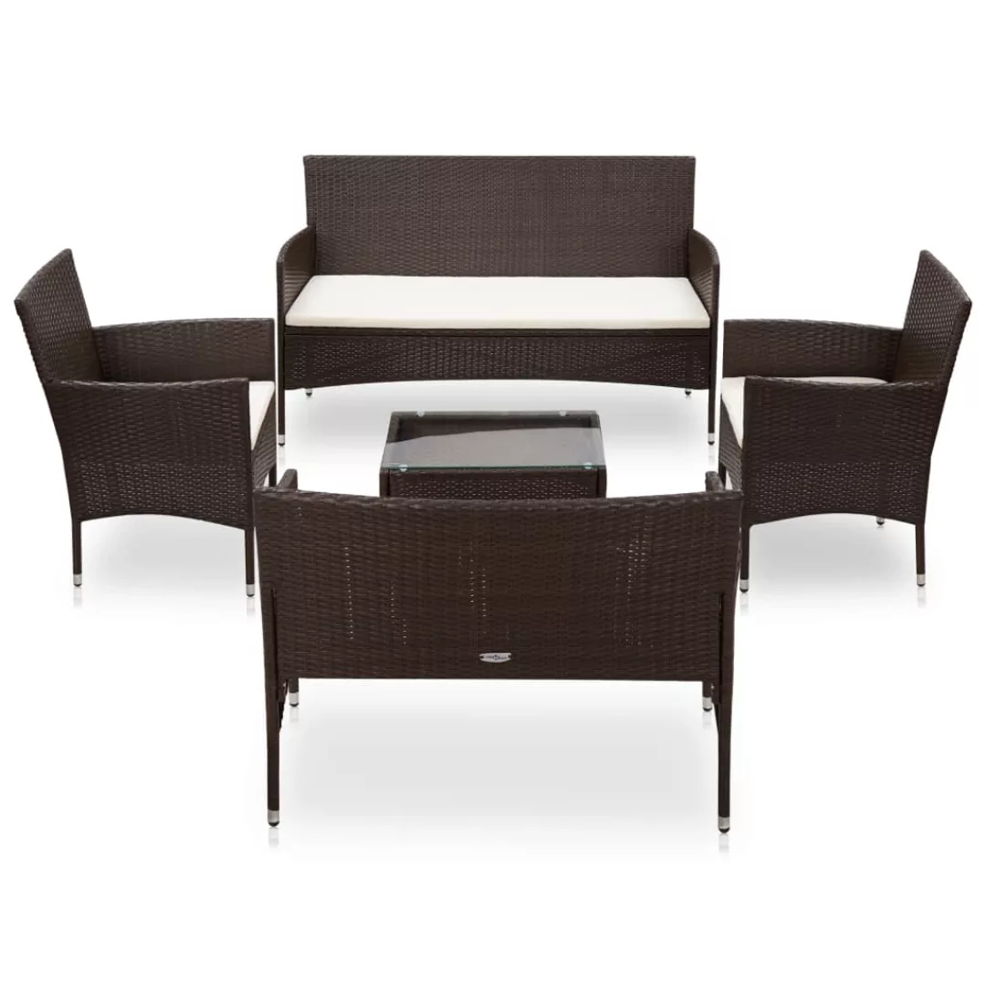 5-tlg. Garten-lounge-set Mit Auflagen Poly Rattan Braun günstig online kaufen