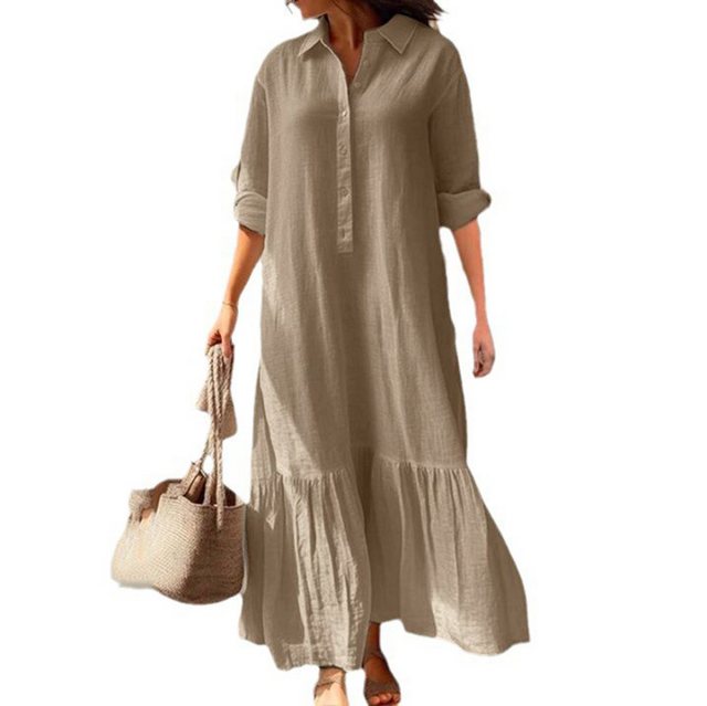 KIKI A-Linien-Kleid Langes Hemd mit gedrehtem Ausschnitt Lässiges Kleid mit günstig online kaufen