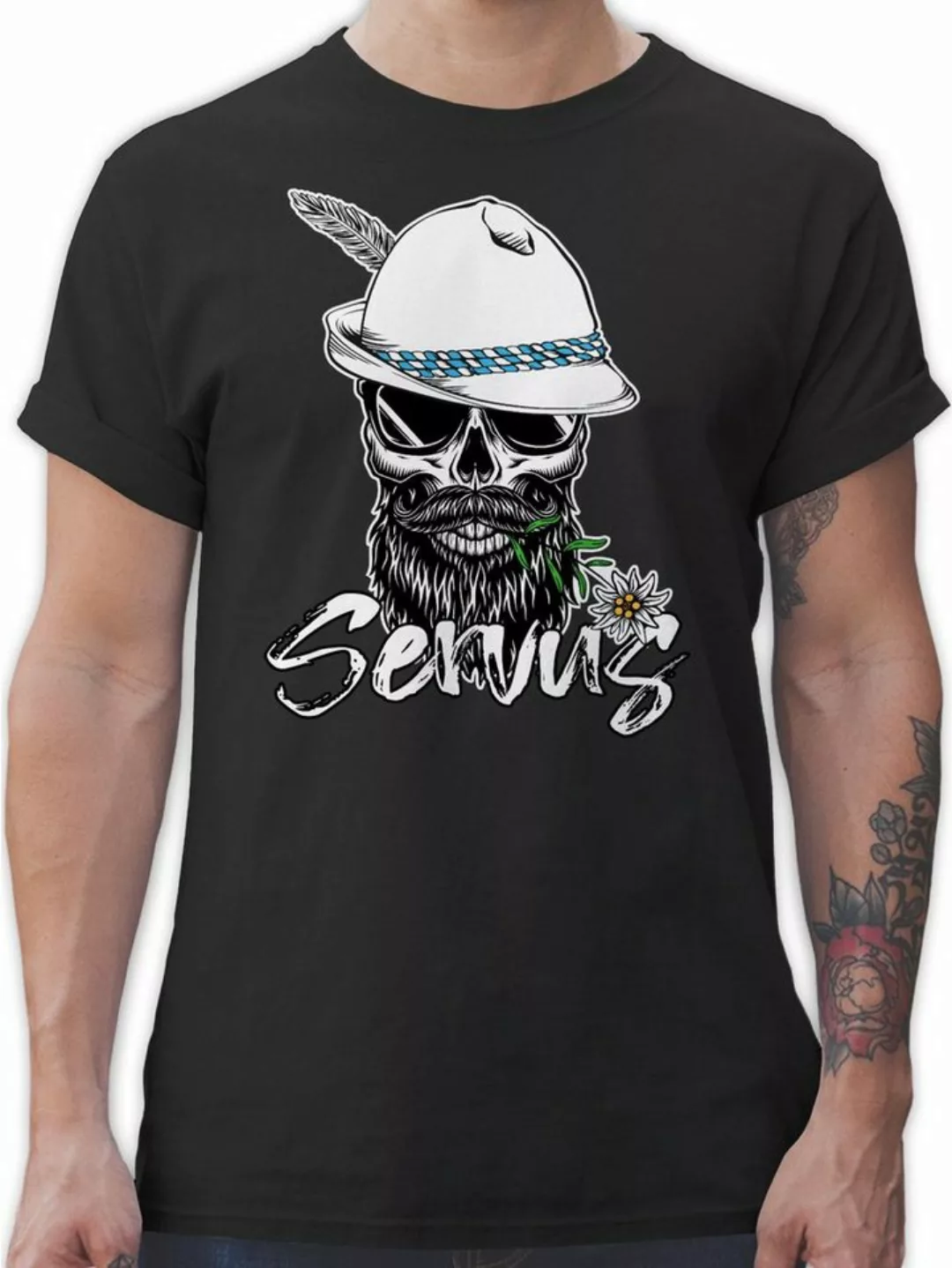 Shirtracer T-Shirt Servus Totenkopf Skull Bayrisch Mode für Oktoberfest Her günstig online kaufen