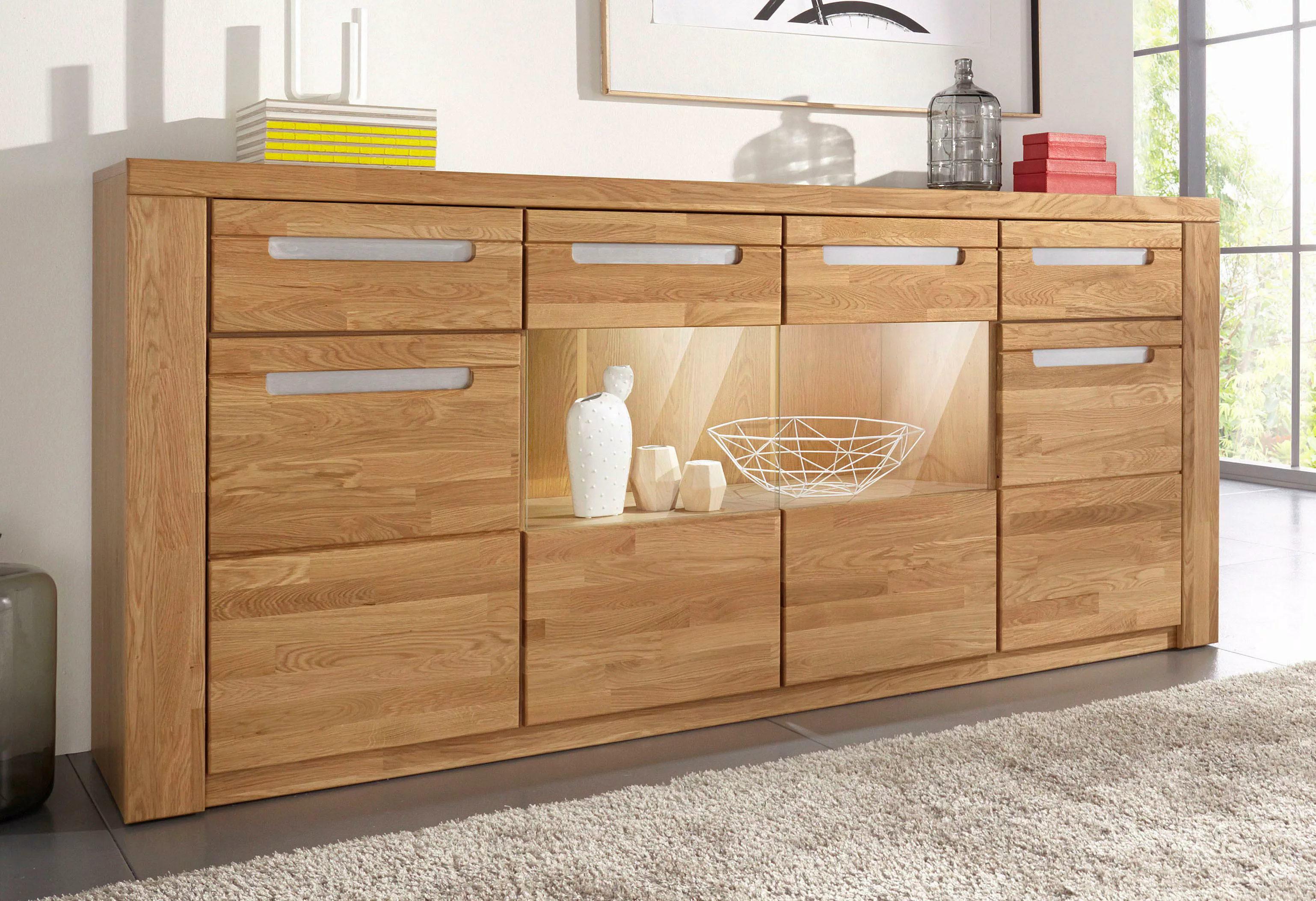 Home affaire Sideboard "Kolding", Breite 200 cm mit 2 Glastüren und 2 Holzt günstig online kaufen