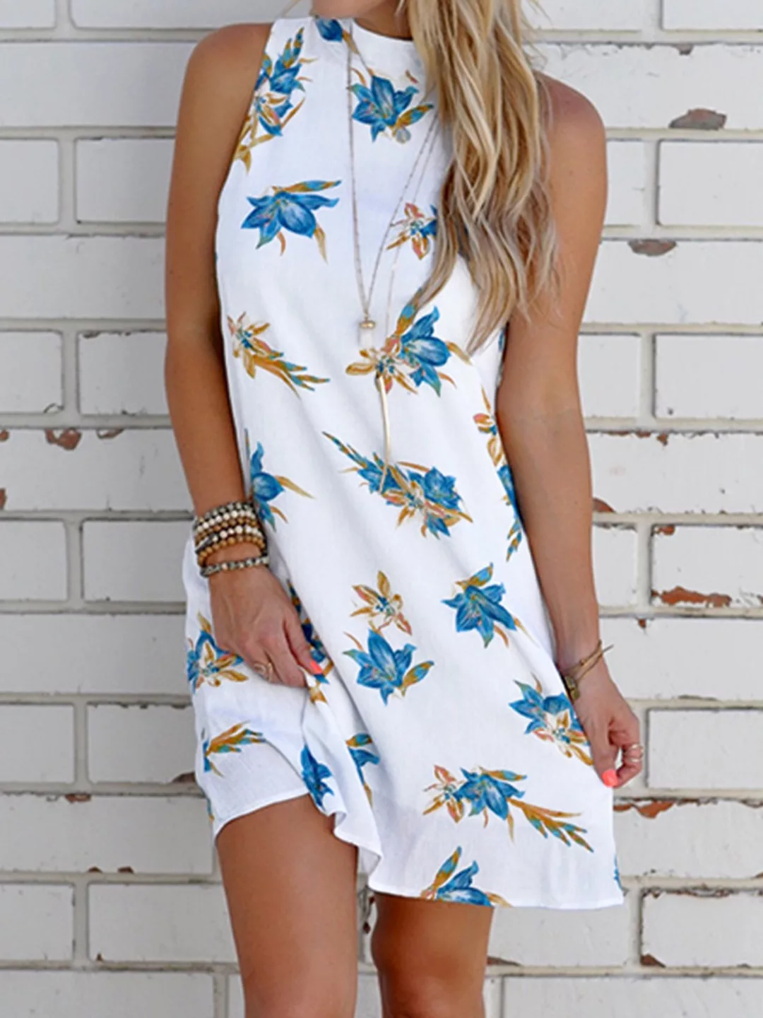 Blumendruck ärmellos rückenfrei lässig Kleid für Damen günstig online kaufen