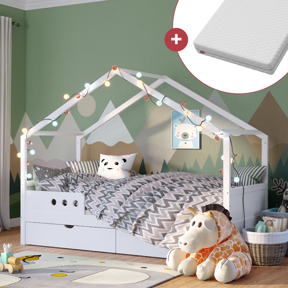 Bellabino Hausbett Bela (Kinderbett 90x200 cm, mit großer Schublade und Mat günstig online kaufen