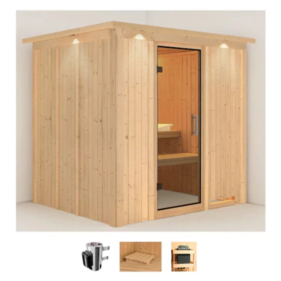 Karibu Sauna »Dima«, (Set), 3,6-kW-Plug & Play Ofen mit integrierter Steuer günstig online kaufen