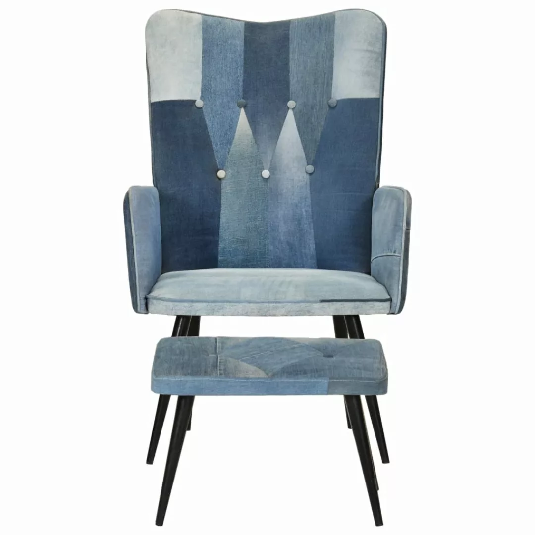 Vidaxl Sessel Mit Hocker Blau Denim Patchwork Canvas günstig online kaufen