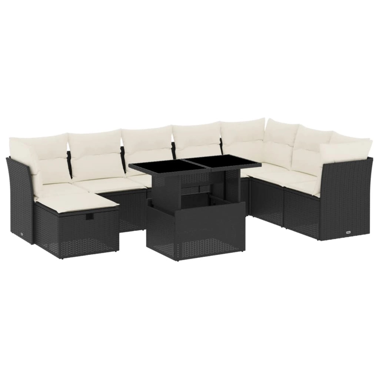 vidaXL 9-Tlg Garten-Sofagarnitur mit Kissen Schwarz Poly Rattan 3274706 günstig online kaufen
