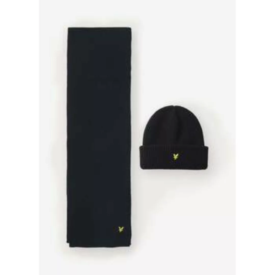 Lyle & Scott  Schal Geripptes Beanie-Schal-Set aus Lammwolle – tiefschwarz günstig online kaufen