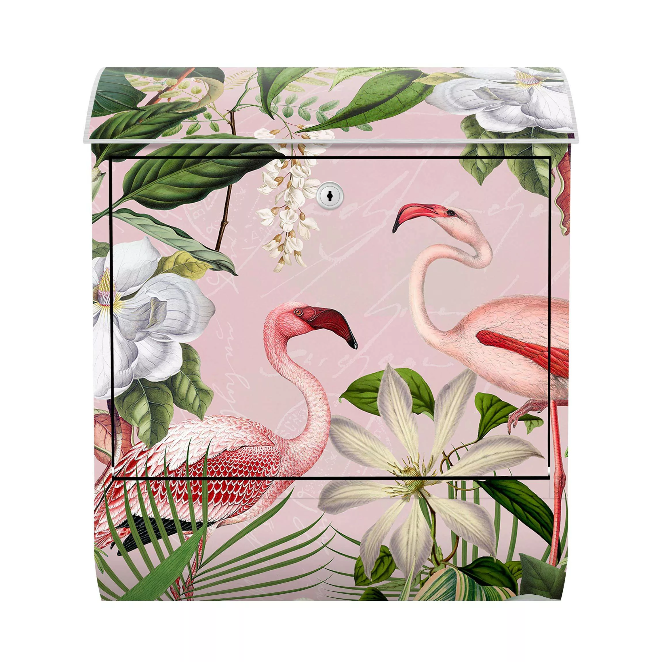 Briefkasten Tropische Flamingos mit Pflanzen in Rosa günstig online kaufen