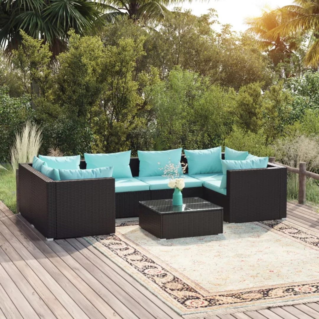 Vidaxl 7-tlg. Garten-lounge-set Mit Kissen Poly Rattan Schwarz günstig online kaufen