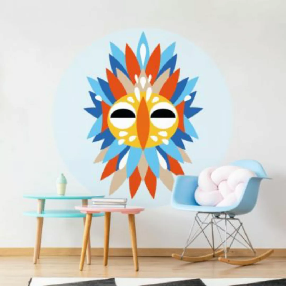 Bilderwelten Runde Tapete selbstklebend Collage Ethno Maske - Papagei bunt günstig online kaufen