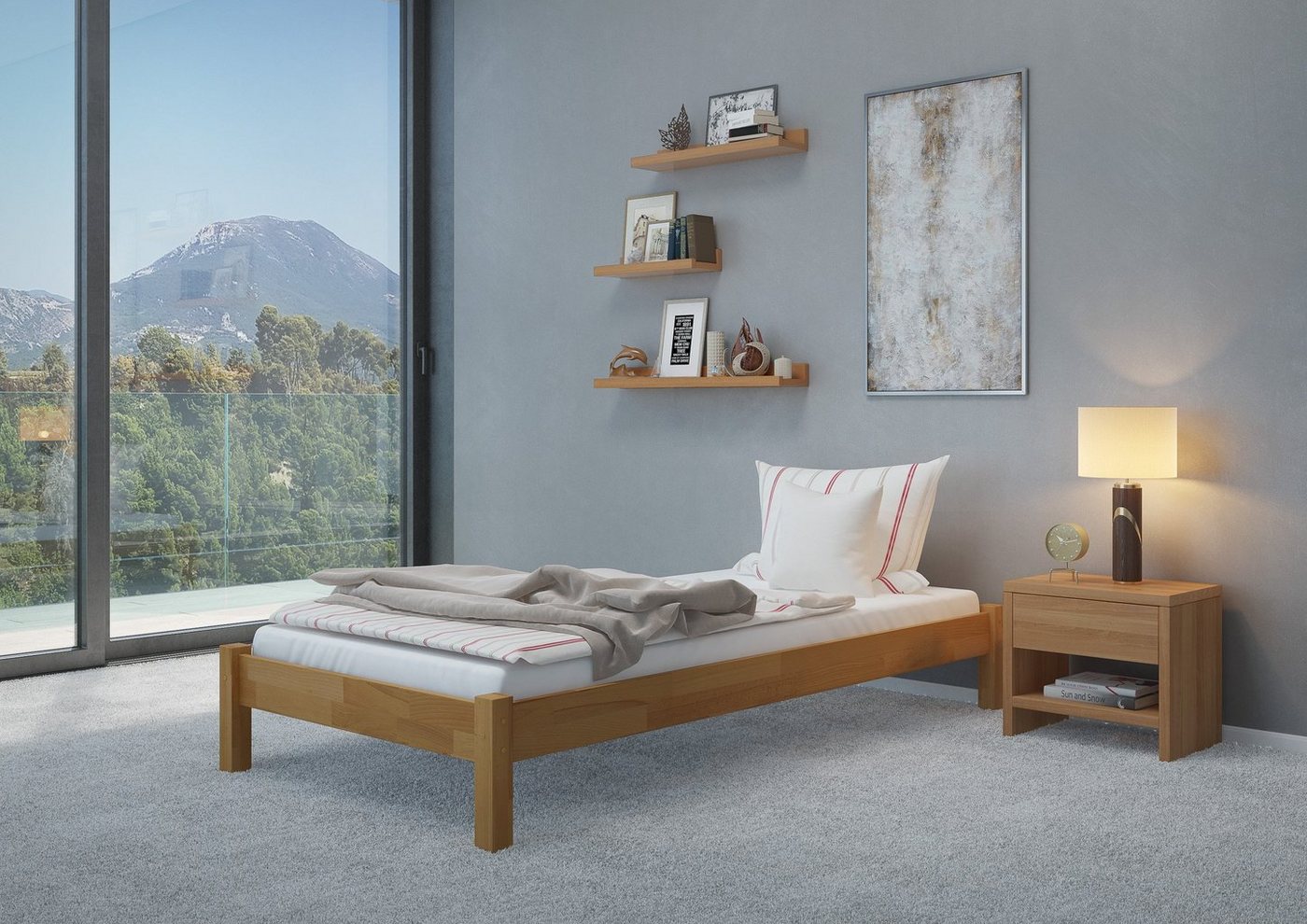 ERST-HOLZ Bett Bettenset Buche Einzelbett 100x200 mit Federleisten und Matr günstig online kaufen