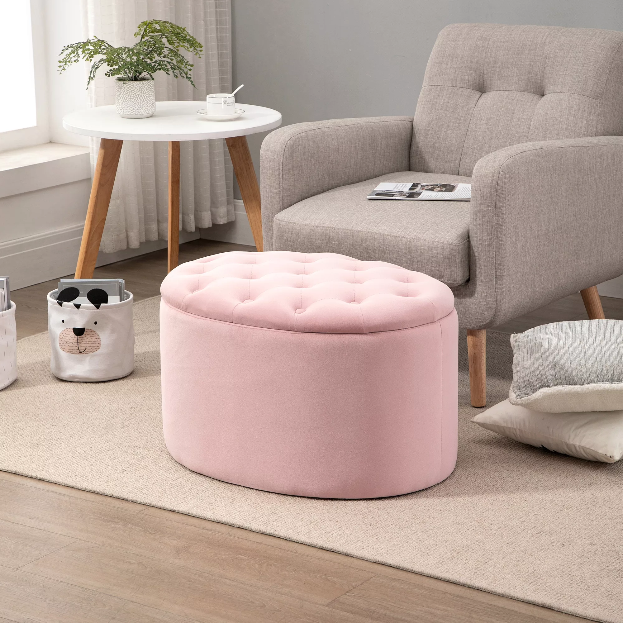 HOMCOM Sitzbank Rosa Polsterbank mit Stauraum 71x52x42cm aus samtartigem Po günstig online kaufen