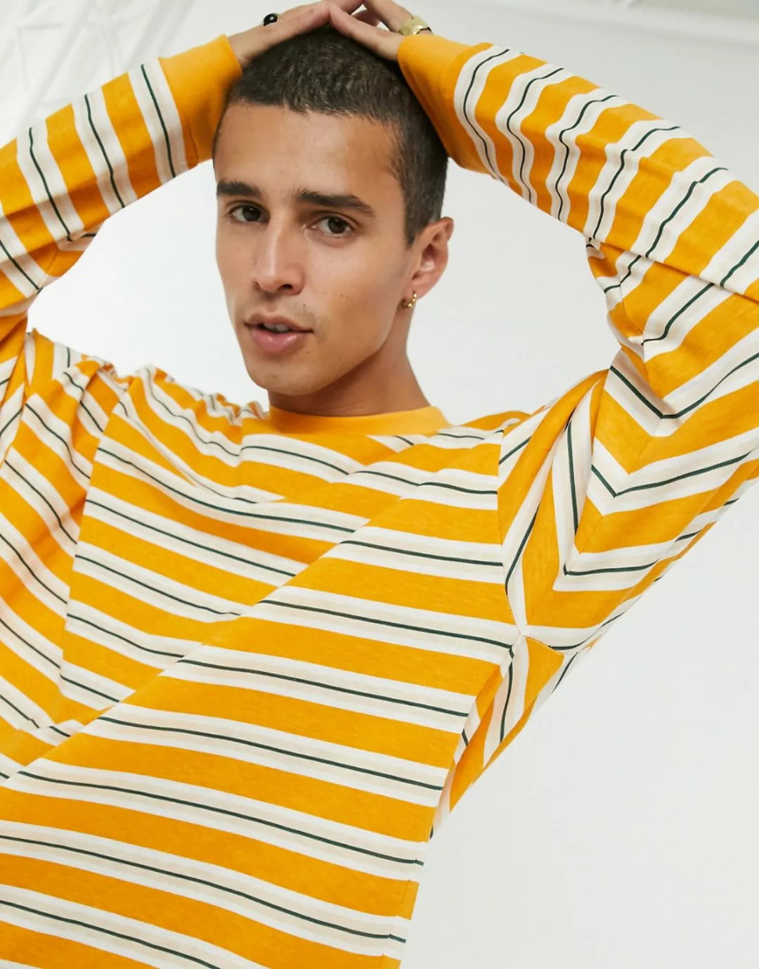 ASOS DESIGN – Oversize-T-Shirt mit Streifen in Gelb & Weiß-Mehrfarbig günstig online kaufen