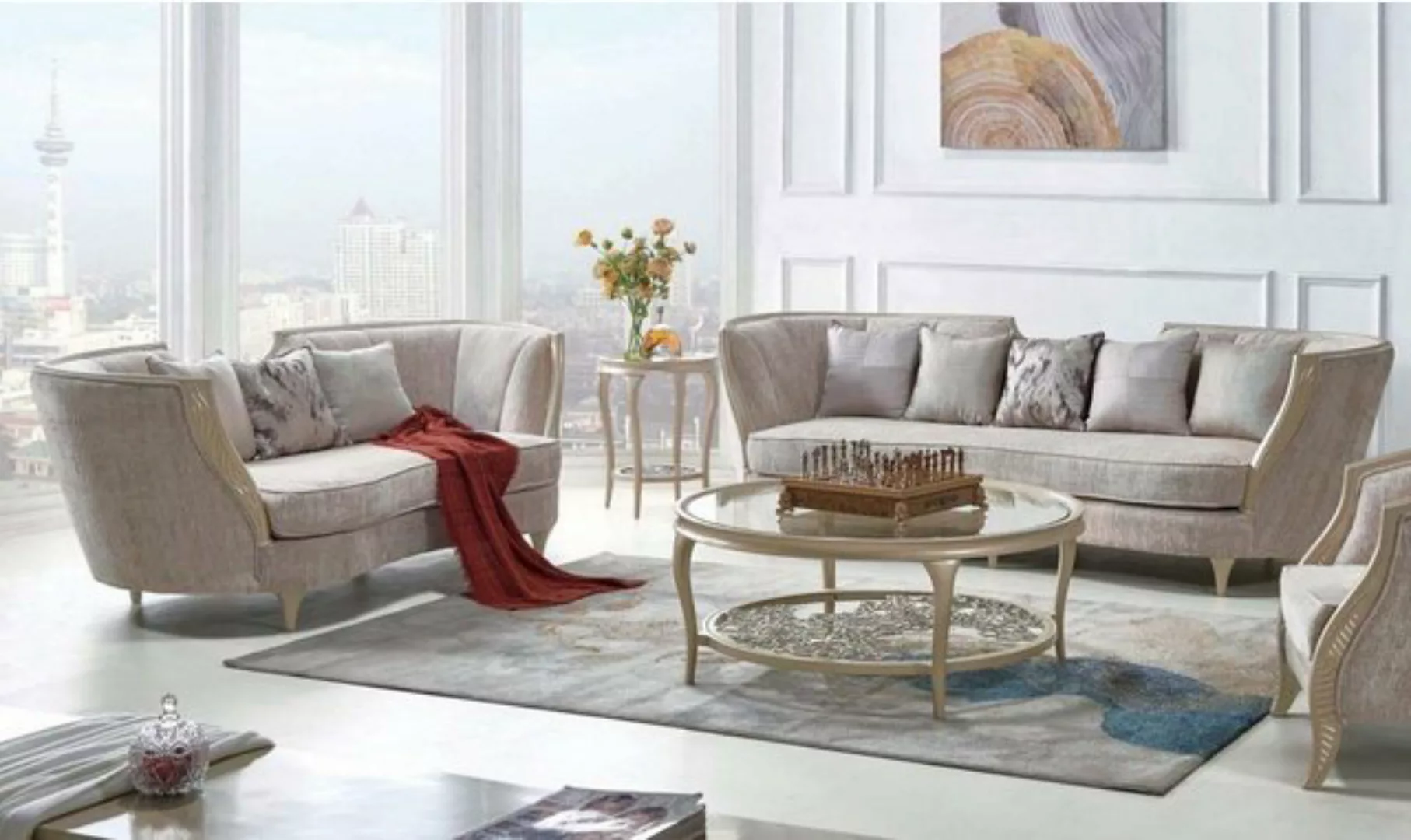JVmoebel Sofa Beige Sofagarnitur 3+2 Sitzer Neu Set Design Sofas Polster Co günstig online kaufen