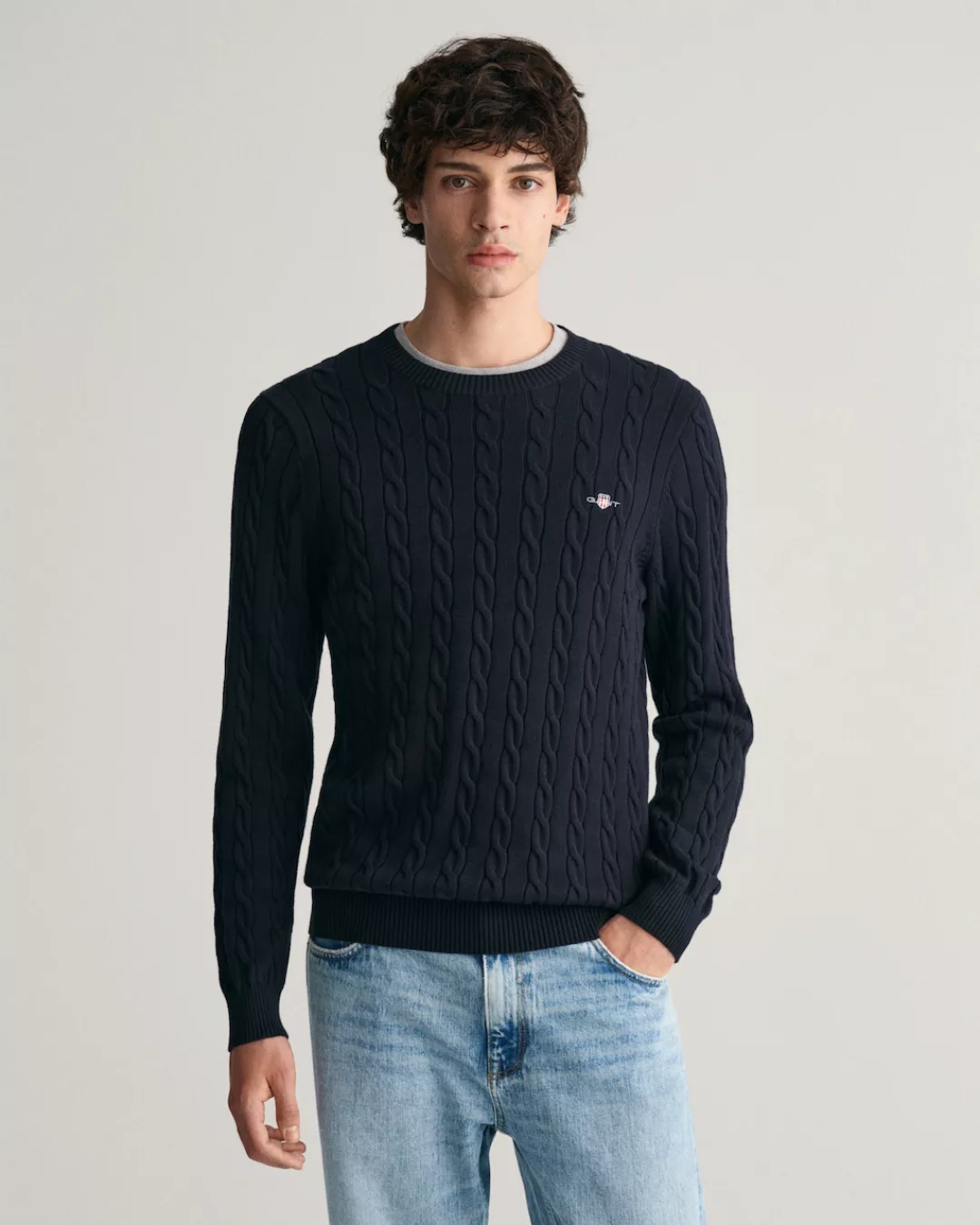 Gant Strickpullover COTTON CABLE C-NECK mit Wappen-Logostickerei auf der Br günstig online kaufen