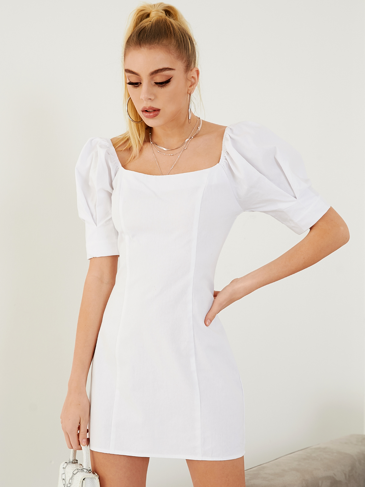 YOINS Puffärmel mit quadratischem Hals Mini Kleid günstig online kaufen