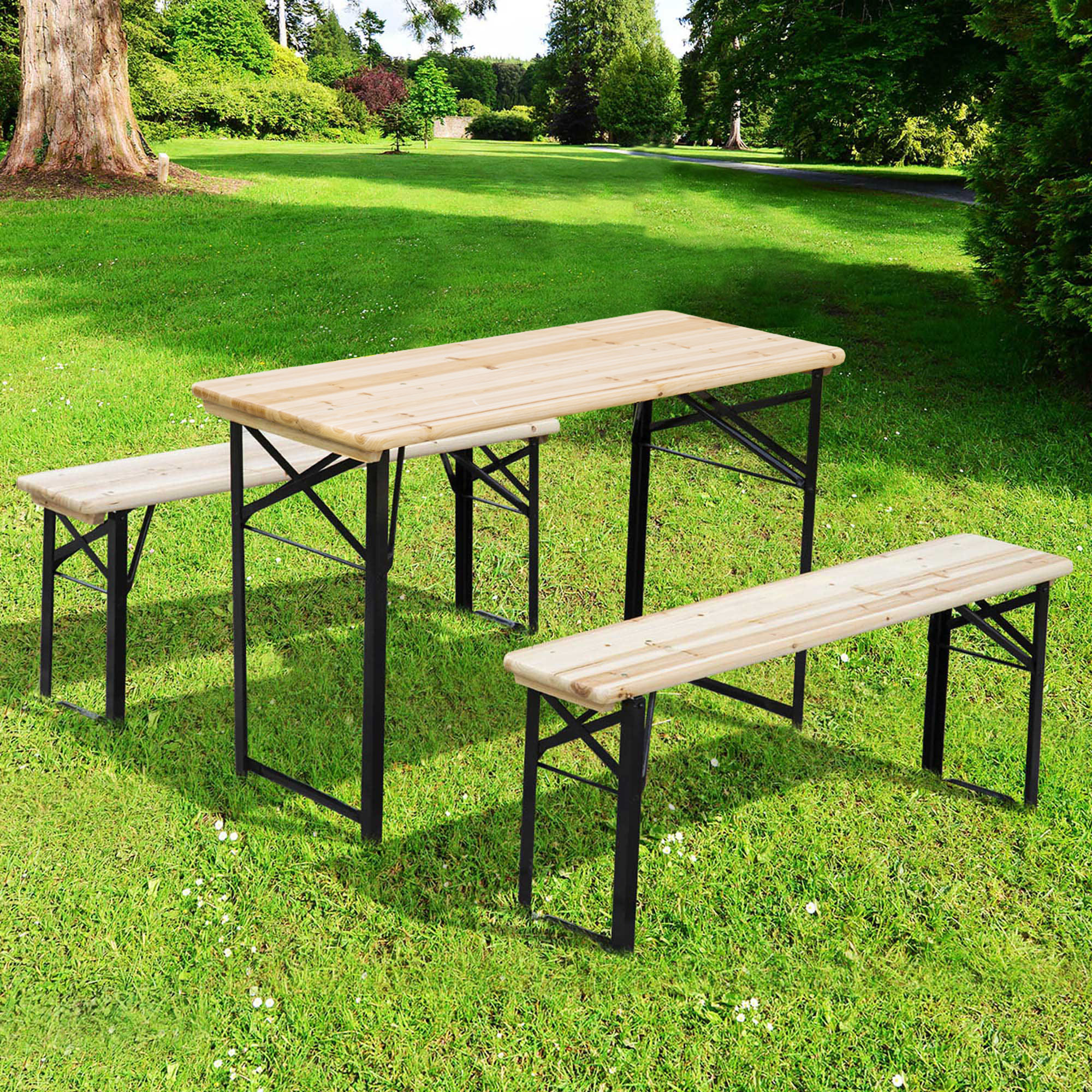 Outsunny Faltbarer Campingtisch mit Picknicktisch + 2 klappbare Bänke aus e günstig online kaufen