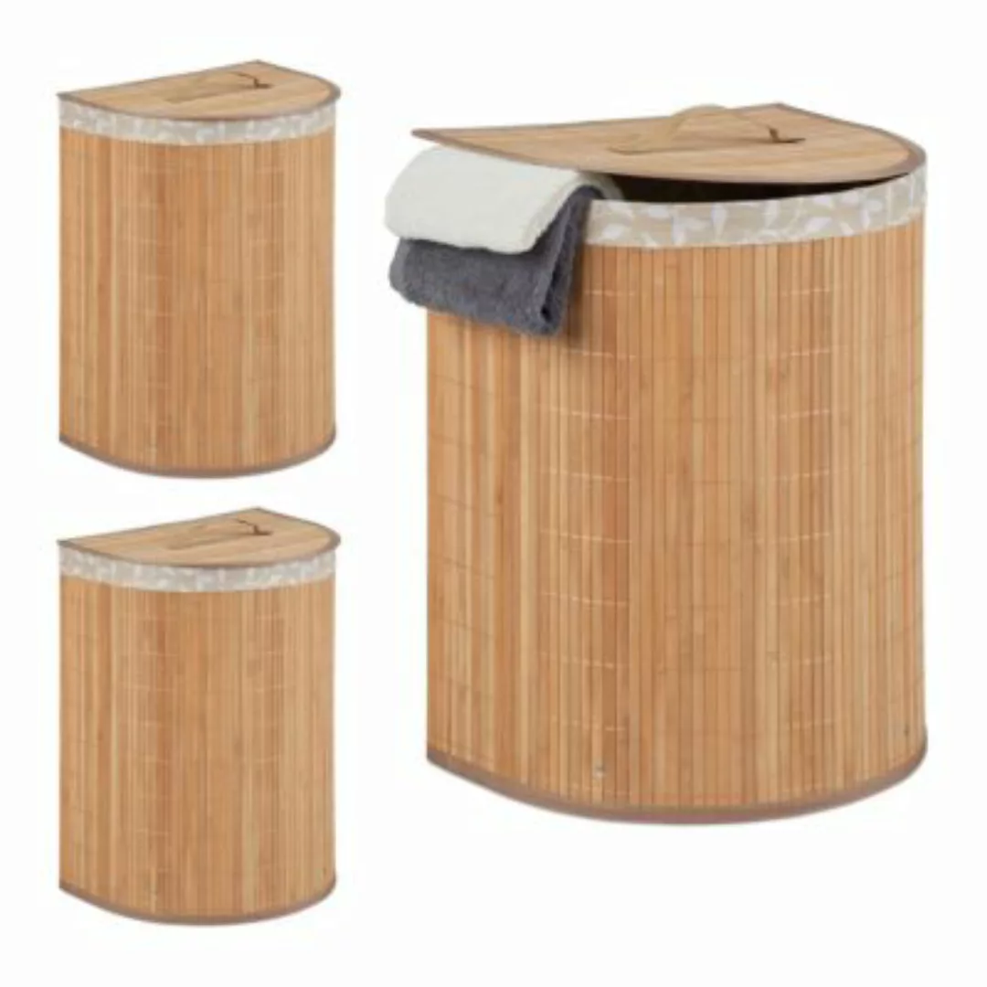 relaxdays 3 x Wäschekorb Bambus natur günstig online kaufen