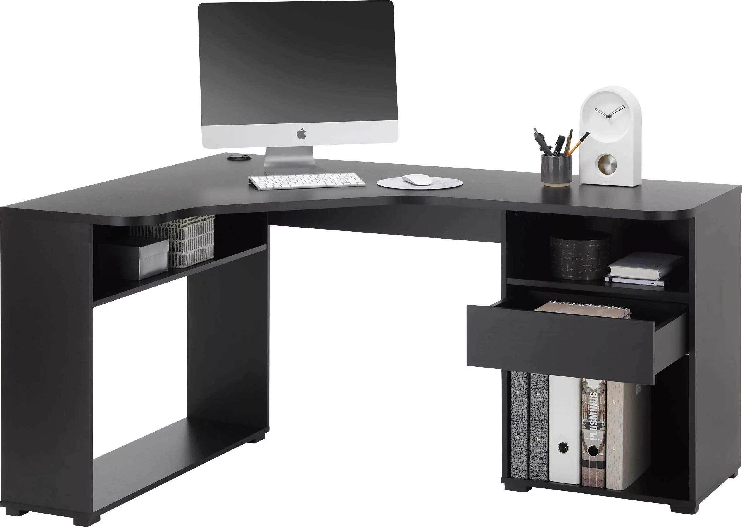 BEGA OFFICE Eckschreibtisch "BC3155", schwarz mit Ablagefächer und Schublad günstig online kaufen