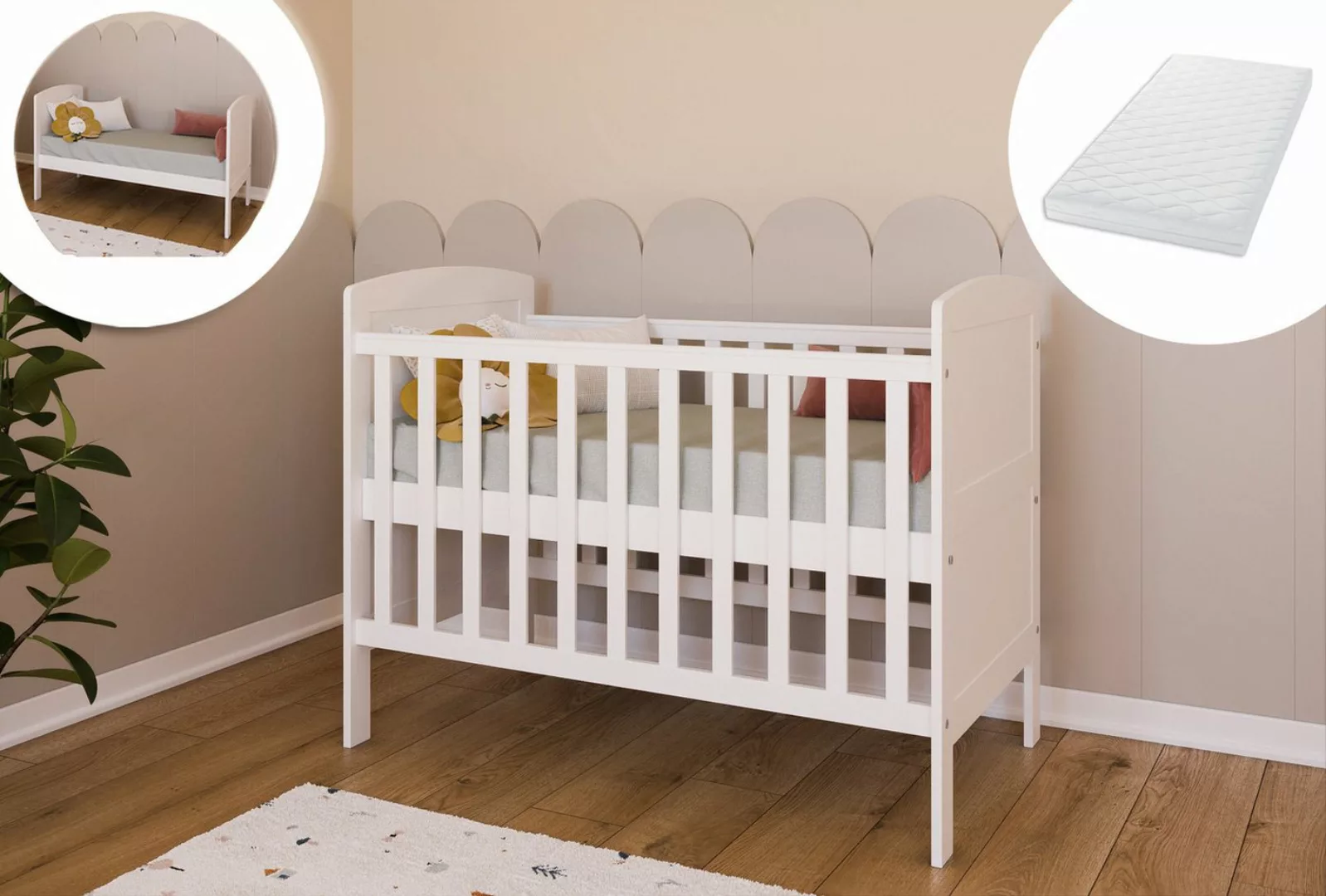 Kids Collective Babybett Kinderbett 70x140 cm mit Matratze umbaubares Gitte günstig online kaufen