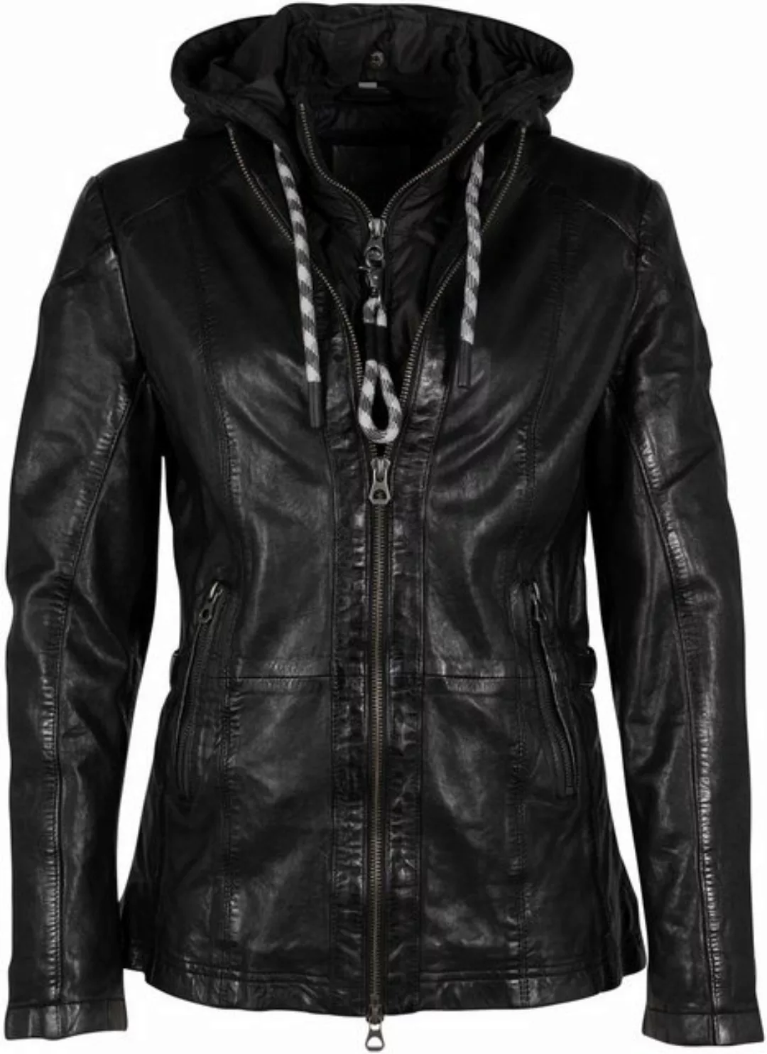 Gipsy Lederjacke GWAllmut mit 2-Wege-Reißverschuss, Kapuze, Zipper-Details, günstig online kaufen