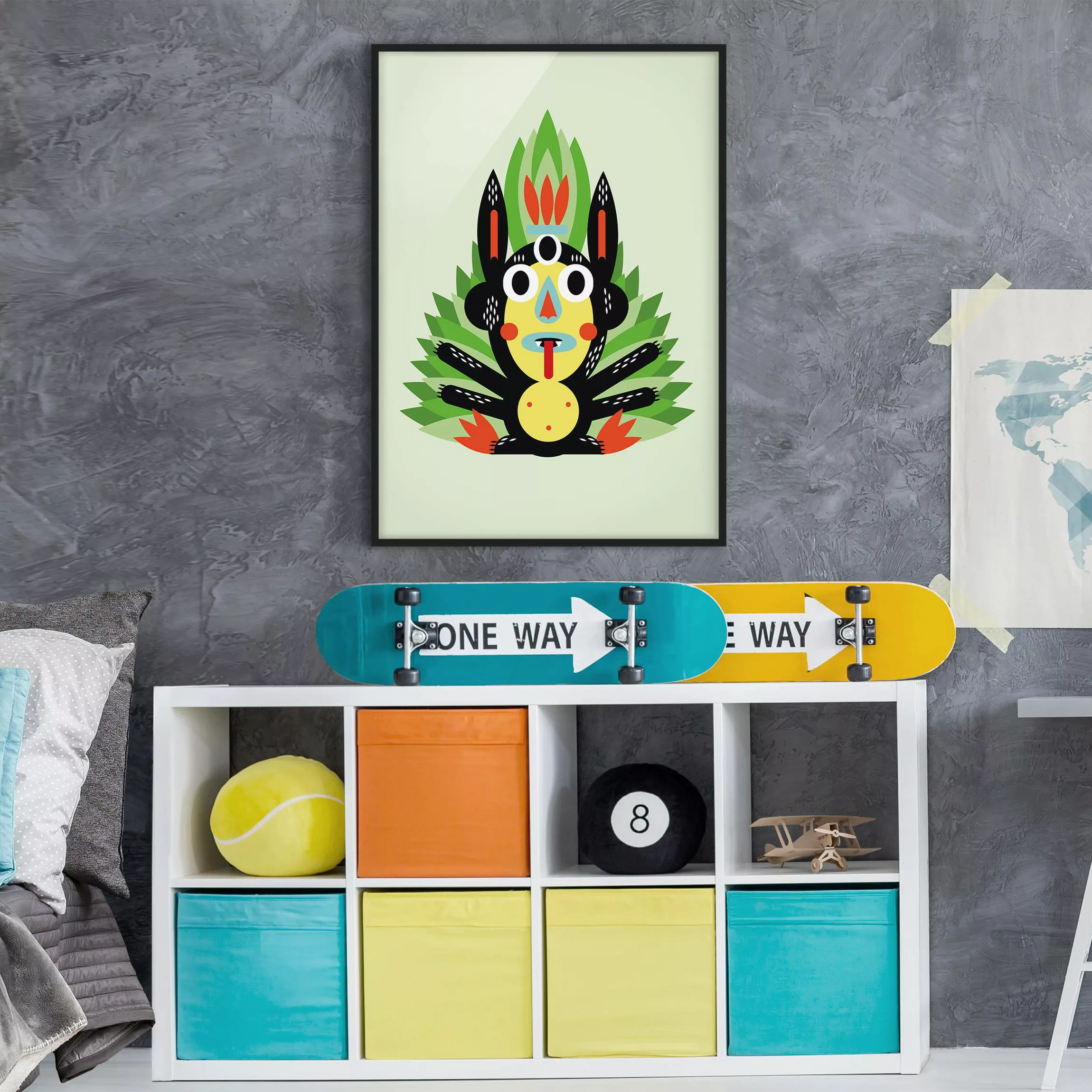 Bild mit Rahmen Kinderzimmer - Hochformat Collage Ethno Monster - Dschungel günstig online kaufen
