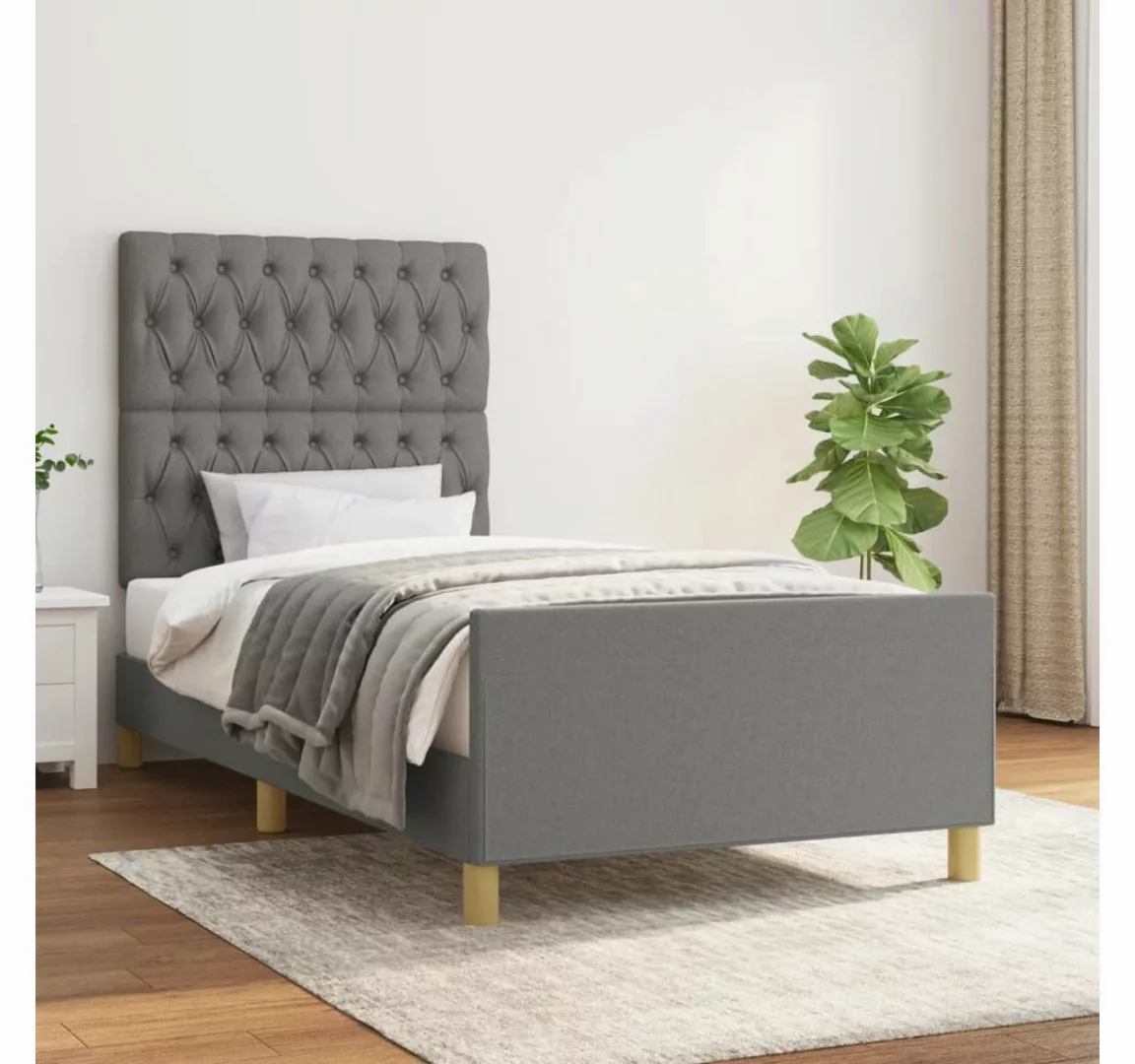 furnicato Bett Bettgestell mit Kopfteil Dunkelgrau 100x200 cm Stoff günstig online kaufen