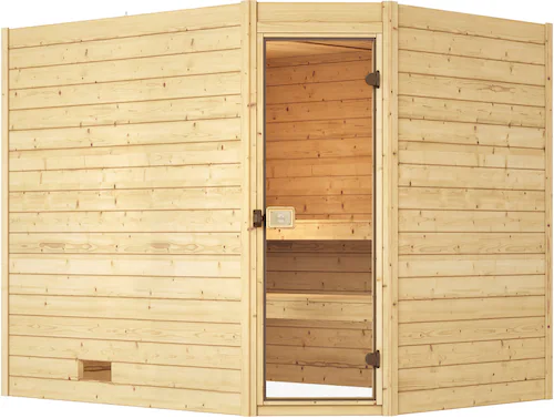 weka Sauna »Massivholzsauna VALIDA Eck 3«, Blockbohlen, moderne Ganzglastür günstig online kaufen