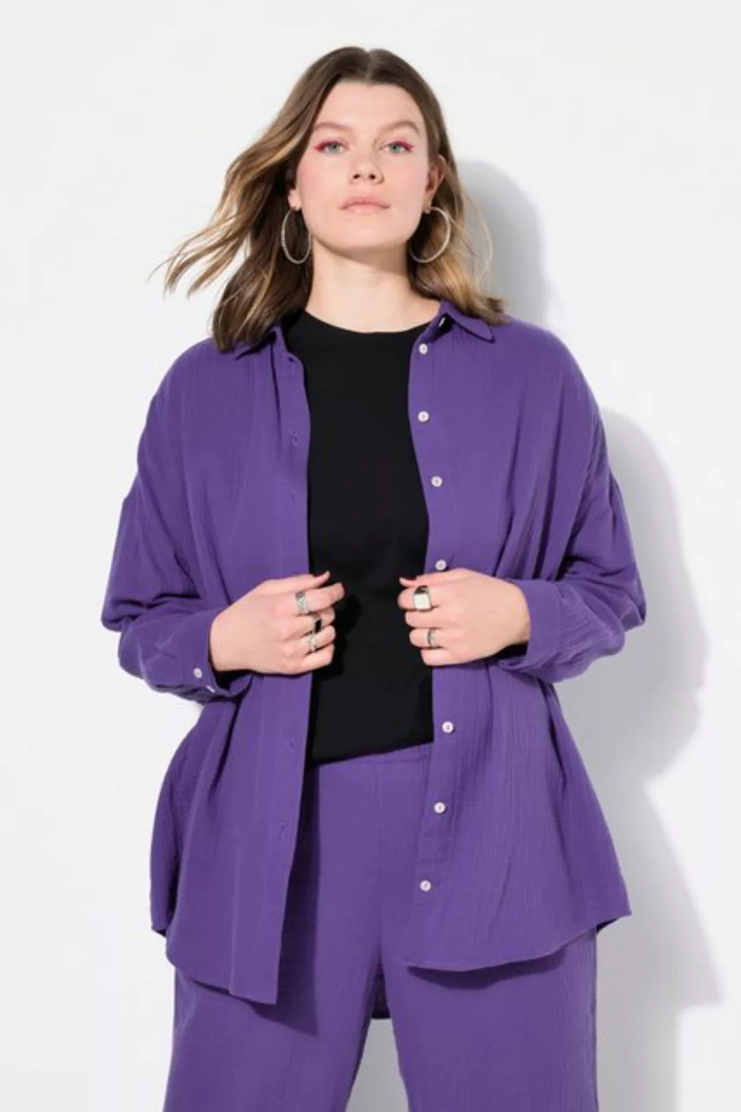 Studio Untold Hemdbluse Musselin Bluse oversized Hemdkragen Langarm günstig online kaufen