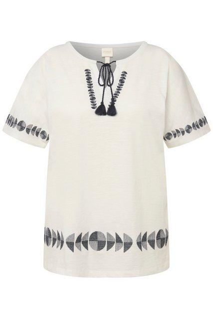 Ulla Popken Rundhalsshirt T-Shirt Stickerei Oversized Tunika-Ausschnitt günstig online kaufen